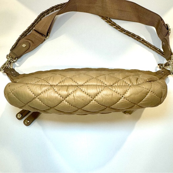 MZ Wallace Small Crosby Sling Bag In Caramel Tan Quilted Nylon W Gold Accents - Picture 6 of 13